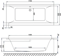 Акриловая ванна WHITECROSS Savia Duo RELAX 170x80 см, пристенная, с гидромассажем, белая, с каркасом, со сливом-переливом, фурнитура бронза