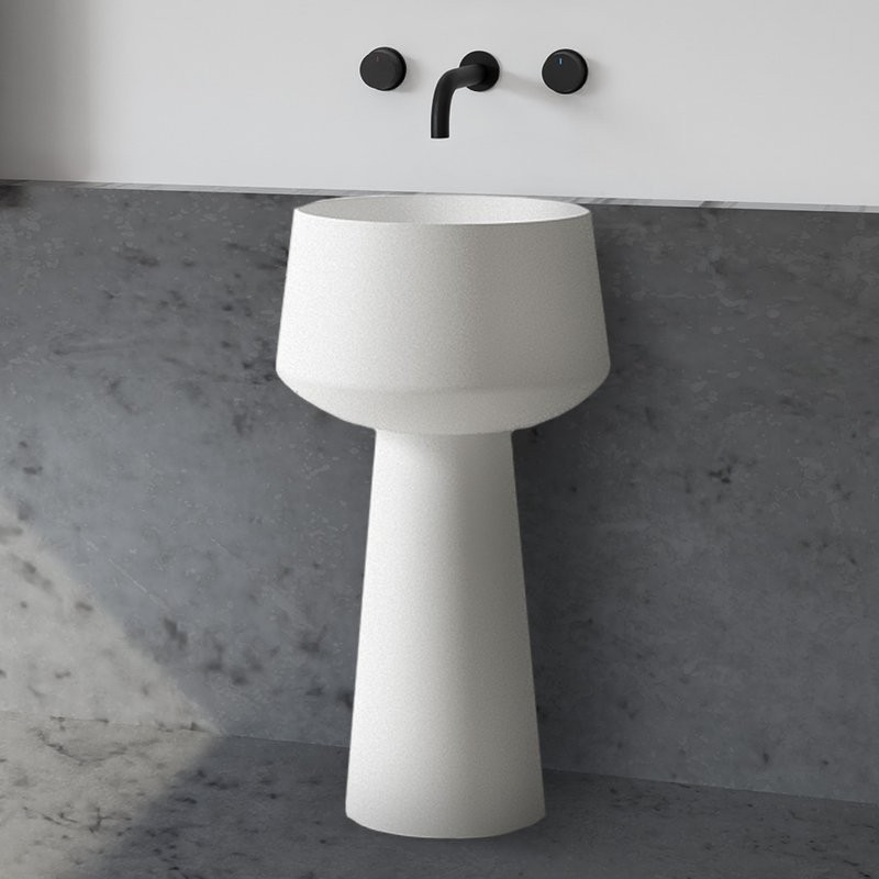 Раковина напольная Abber Stein AS2508 50 матовая белая, круглая, моноблок, искусственный камень