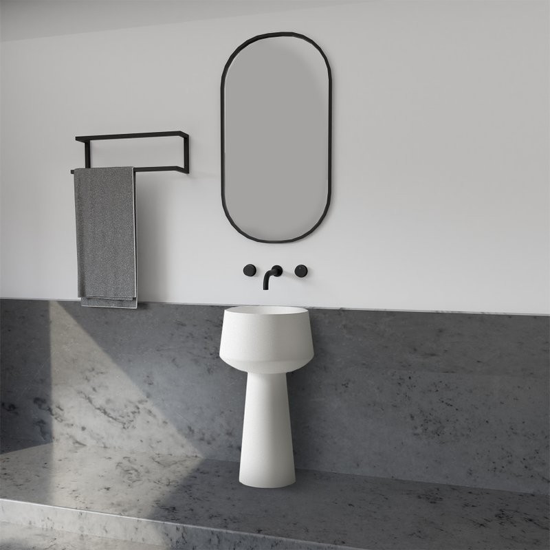 Раковина напольная Abber Stein AS2508 50 матовая белая, круглая, моноблок, искусственный камень