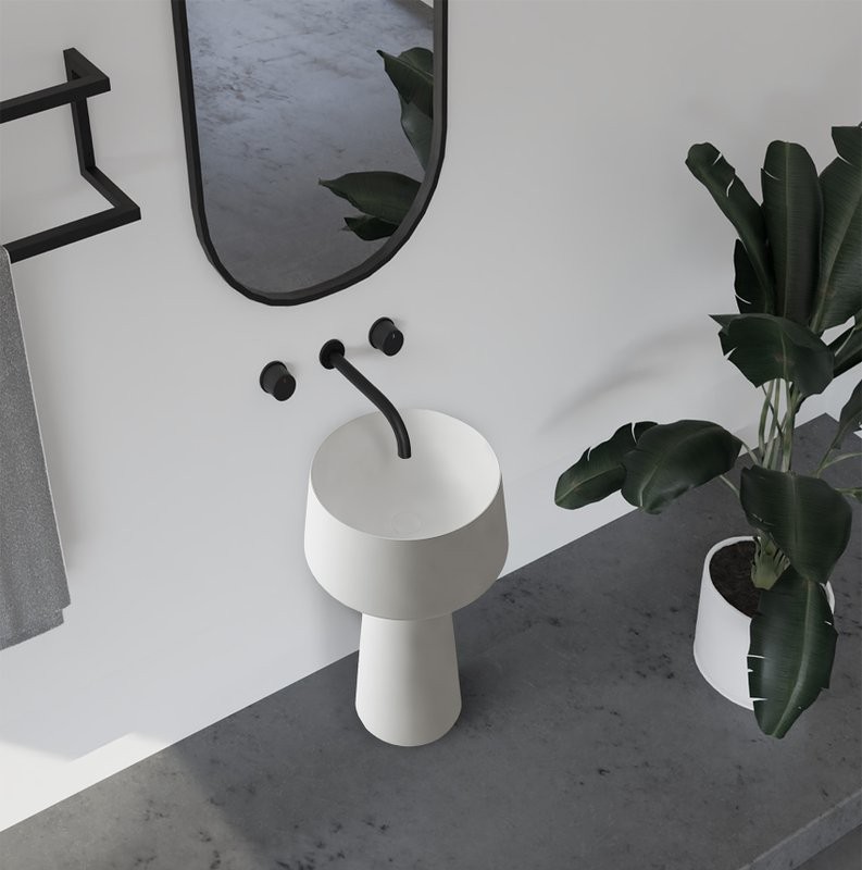 Раковина напольная Abber Stein AS2508 50 матовая белая, круглая, моноблок, искусственный камень