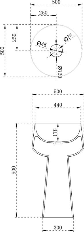 Раковина напольная Abber Stein AS2508 50 матовая белая, круглая, моноблок, искусственный камень