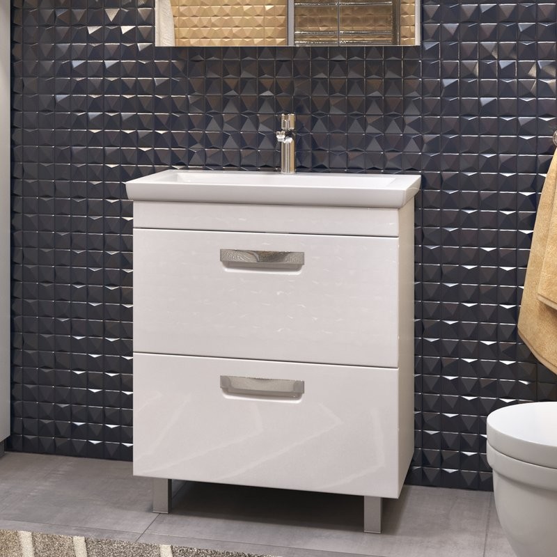 Мебель для ванной комнаты Vigo Plaza 60 напольная, 2 ящика, белая, раковина Como 60