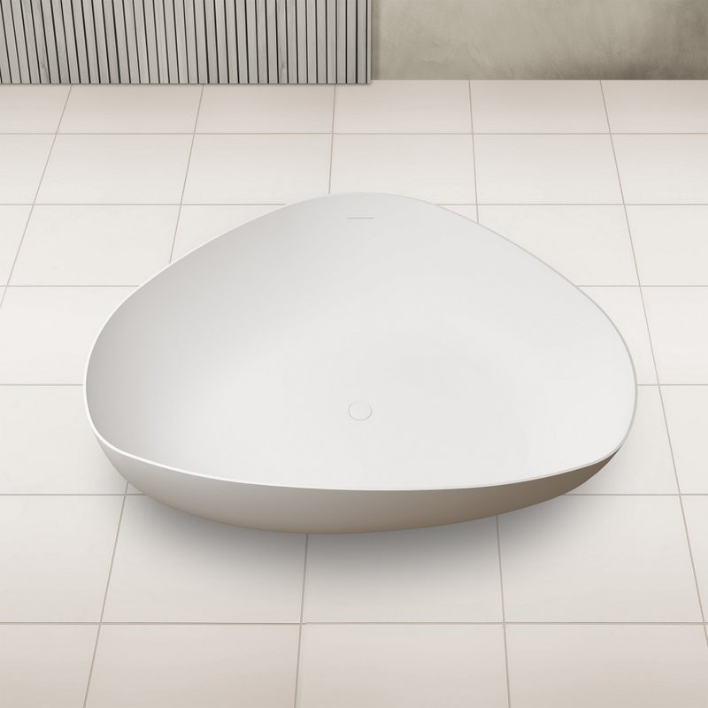 Ванна из искусственного камня Abber Stein AS9608 180x130 см, отдельностоящая, матовая белая, четверть круга, на ножках, с донным клапаном