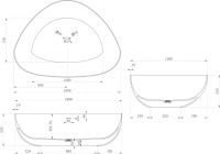 Ванна из искусственного камня Abber Stein AS9608 180x130 см, отдельностоящая, матовая белая, четверть круга, на ножках, с донным клапаном