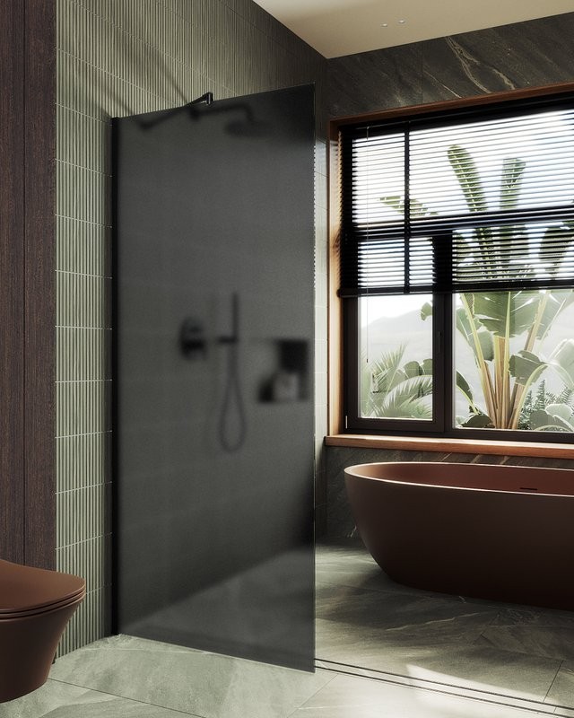 Душевая перегородка Maybahglass MGD-682-6ш 109 см, профиль черный, стекло графит матовое