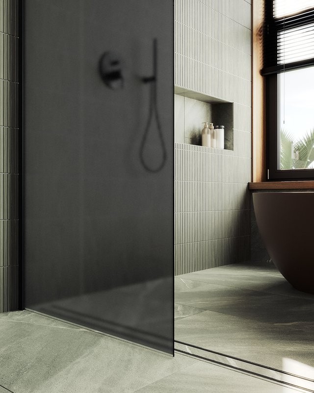 Душевая перегородка Maybahglass MGD-682-6ш 109 см, профиль черный, стекло графит матовое