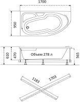 Акриловая ванна Triton София L 170x95 см, угловая, левая, пристенная, белая, асимметричная, с каркасом