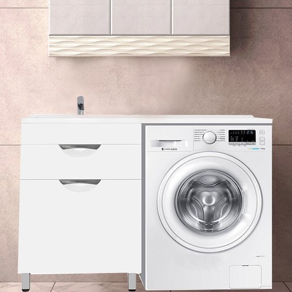 Тумба с раковиной Style Line Жасмин 60 Люкс Plus белая, с бельевой корзиной, для стиральной машины L