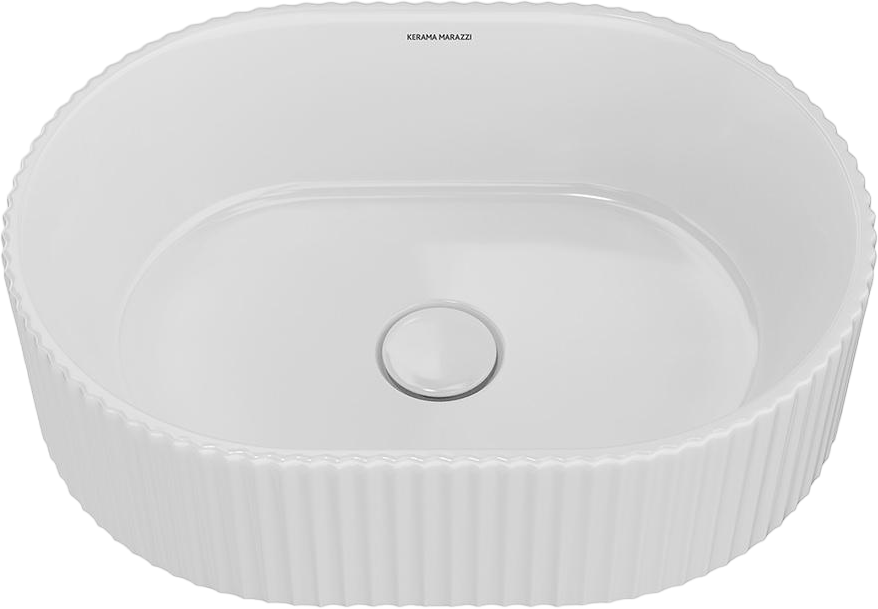 Накладная раковина KERAMA MARAZZI Vento 51 глянцевая белая, овальная, с 1 отверстием под смеситель
