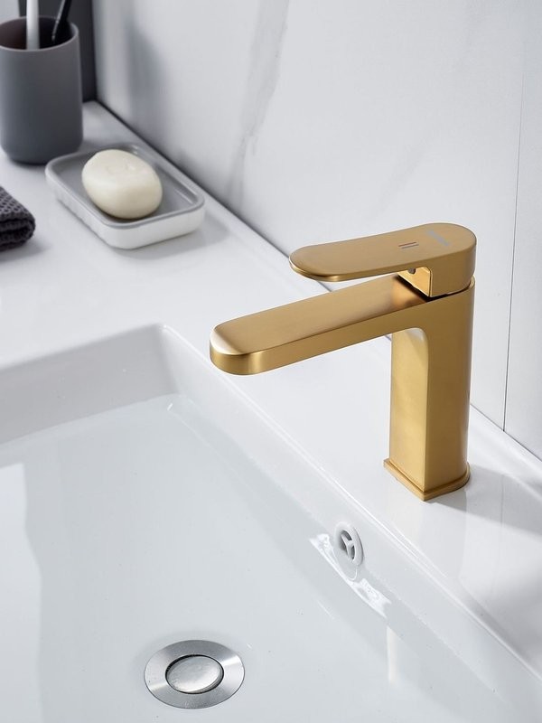 Смеситель для раковины Shevanik S4501G, золотой сатин