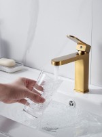 Смеситель для раковины Shevanik S4501G, золотой сатин Смеситель для раковины Shevanik S4501G, золотой сатин