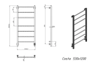 Полотенцесушитель электрический Grota Costa 530х1200 RAL9016 EL 120x55 см, подключение справа, слева, скрытое подключение справа, матовый белый, лесенка, из стали