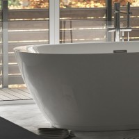 Акриловая ванна Sancos Single FB07 180x85 см, отдельностоящая, белая, овальная, с каркасом, со сливом-переливом