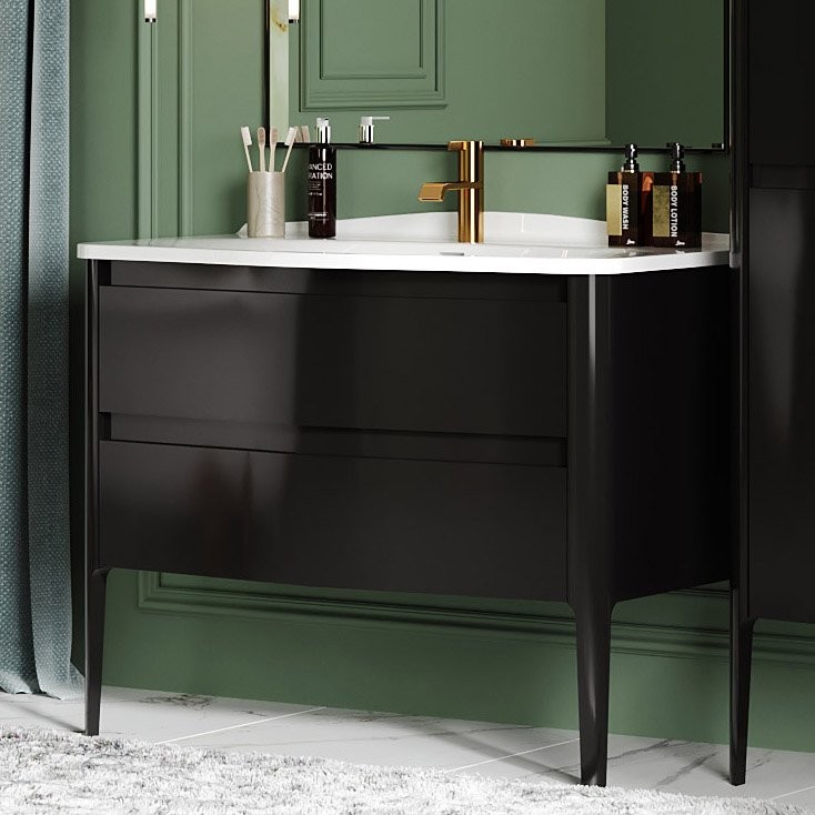 Тумба с раковиной Belux Анжело Н 110-02 напольная, матовая черная