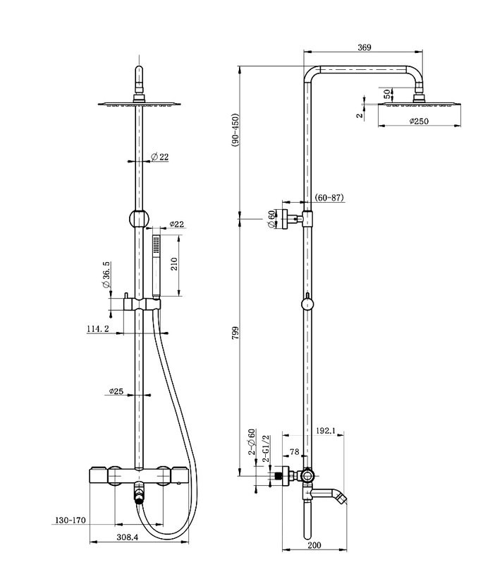 Душевая стойка Paini Cox 78PW687THSSD250F1B брашированный никель