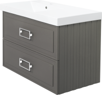 Тумба с раковиной La Fenice Cubo Twin 90 L подвесная, cappuccino, ручки белые, раковина Cubo 90 L