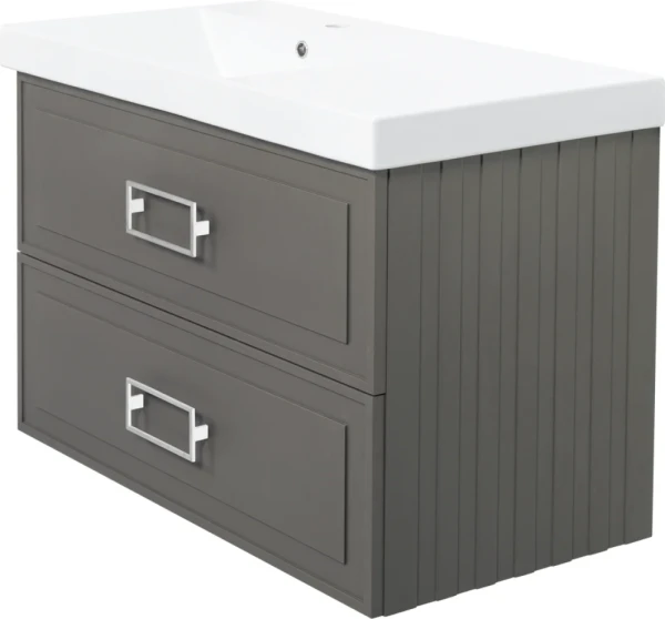 Тумба с раковиной La Fenice Cubo Twin 90 L подвесная, cappuccino, ручки белые, раковина Cubo 90 L