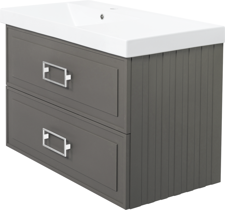 Тумба с раковиной La Fenice Cubo Twin 90 L подвесная, cappuccino, ручки белые, раковина Cubo 90 L