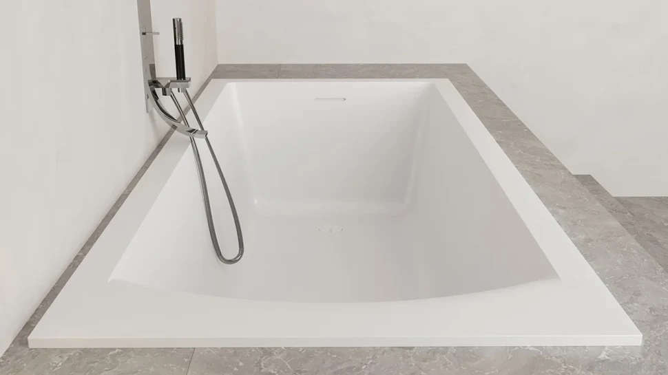 Ванна из искусственного камня Salini Cascata Kit S-Sense 180x80 см, встраиваемая, матовая белая, на ножках, со сливом-переливом, с донным клапаном