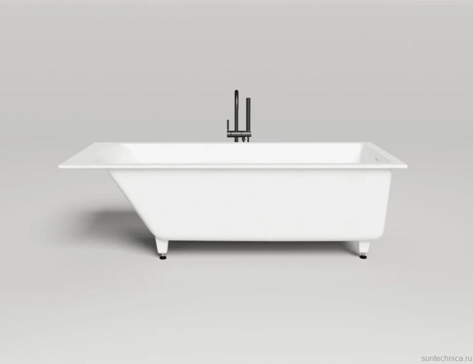 Ванна из искусственного камня Salini Cascata Kit S-Sense 180x80 см, встраиваемая, матовая белая, на ножках, со сливом-переливом, с донным клапаном