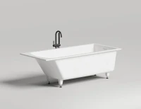 Ванна из искусственного камня Salini Cascata Kit S-Sense 180x80 см, встраиваемая, матовая белая, на ножках, со сливом-переливом, с донным клапаном