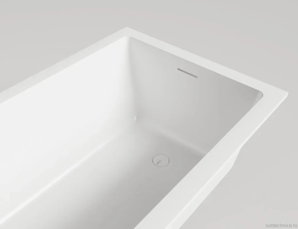 Ванна из искусственного камня Salini Cascata Kit S-Sense 180x80 см, встраиваемая, матовая белая, на ножках, со сливом-переливом, с донным клапаном
