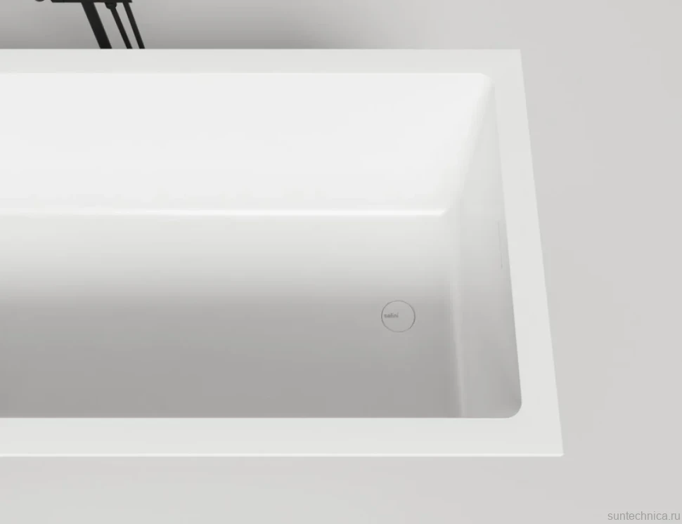 Ванна из искусственного камня Salini Cascata Kit S-Sense 180x80 см, встраиваемая, матовая белая, на ножках, со сливом-переливом, с донным клапаном