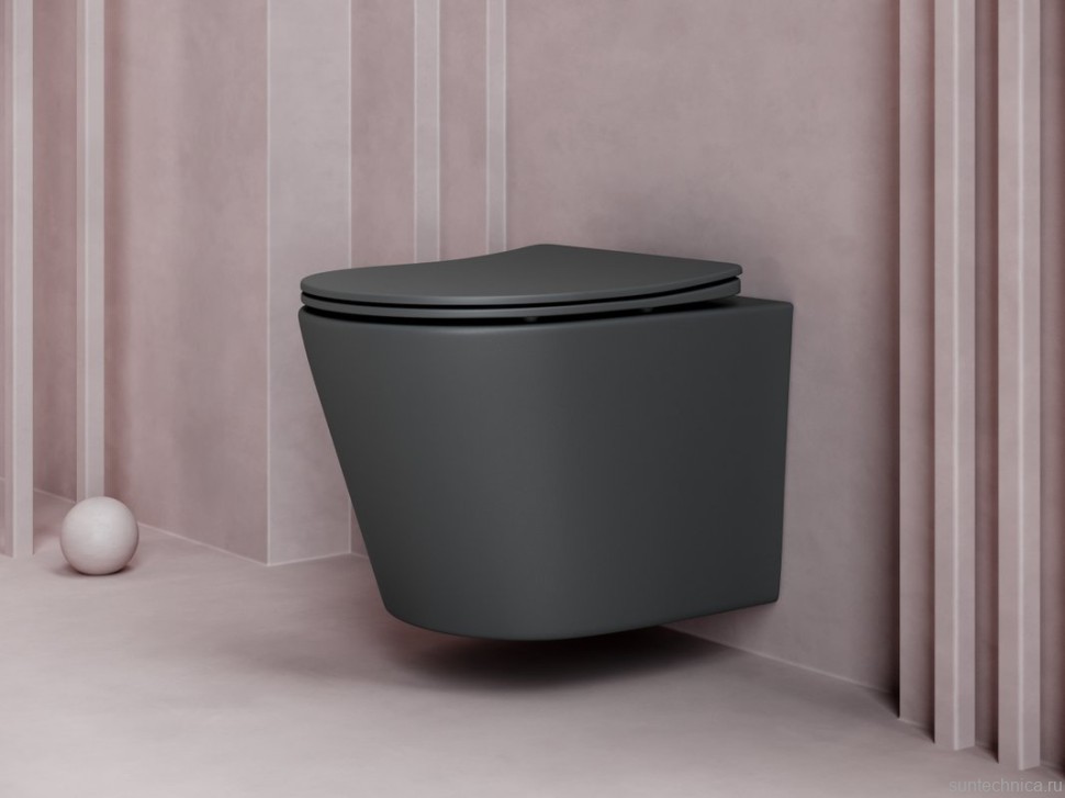 Комплект Унитаз подвесной Ceramicanova Balearica Rimless CN6000MDH темный антрацит матовый + Инсталляция STWORKI + Кнопка 230823 хром матовый