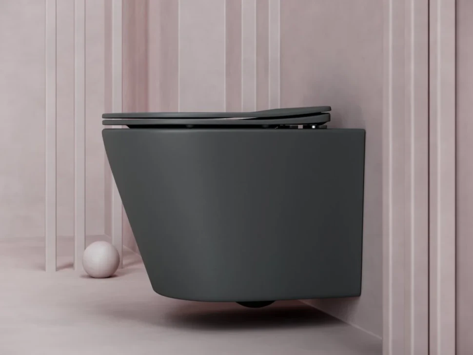 Комплект Унитаз подвесной Ceramicanova Balearica Rimless CN6000MDH темный антрацит матовый + Инсталляция STWORKI + Кнопка 230823 хром матовый