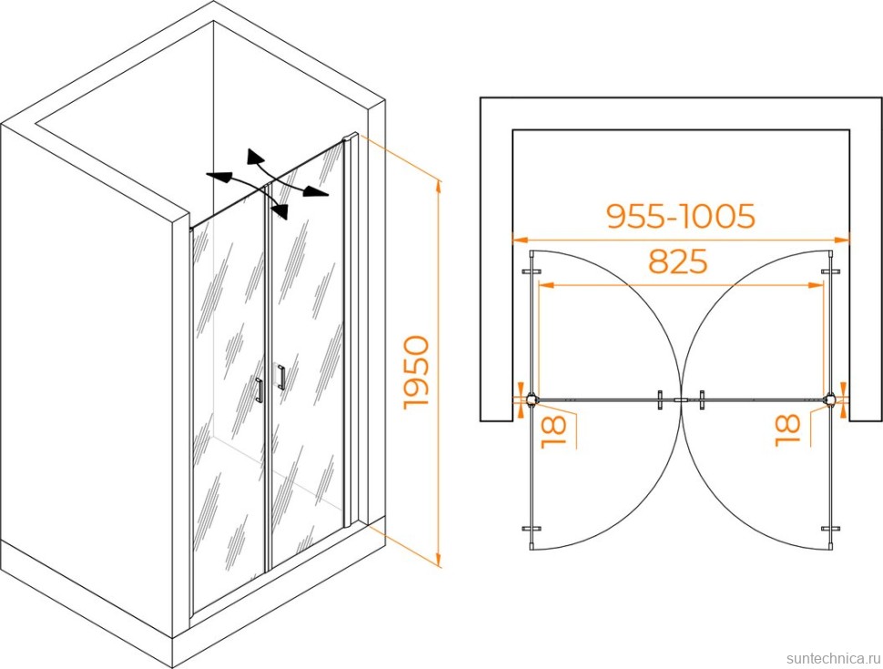 Душевая дверь в нишу RGW Passage PA-104-Gb 100 см, профиль золотой, стекло прозрачное