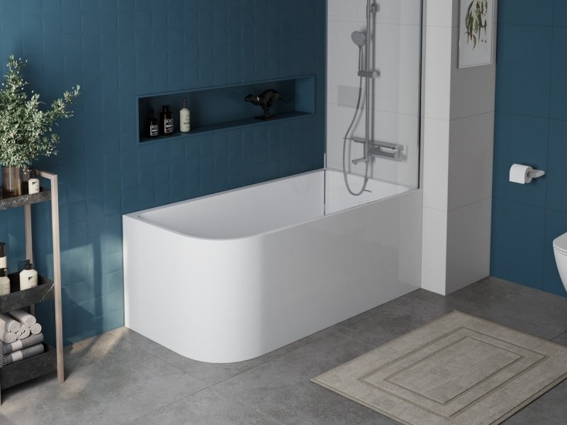 Акриловая ванна BelBagno BB712-1500-730-R 150x75 см, правая, пристенная, белая, асимметричная, на ножках, со сливом-переливом, с донным клапаном