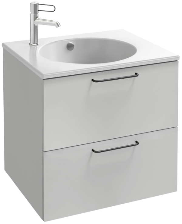 Тумба с раковиной Jacob Delafon Odeon Rive Gauche 60 белая, 2 ящика, ручки черные