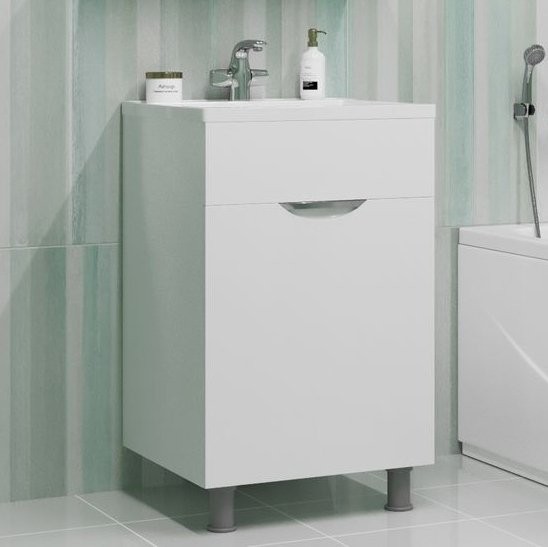 Тумба с раковиной Mixline Этьен 50 глянцевая белая, раковина Roma 50