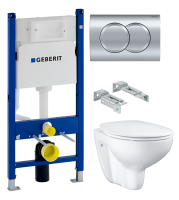 Комплект Унитаз подвесной Grohe Bau Ceramic 39351000 безободковый, альпин-белый + Инсталляция Geberit Duofix Delta 458.149.21.1 с кнопкой смыва, хром