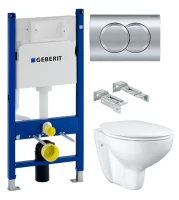Комплект Унитаз подвесной Grohe Bau Ceramic 39351000 безободковый, альпин-белый + Инсталляция Geberit Duofix Delta 458.149.21.1 с кнопкой смыва, хром