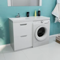 Тумба с раковиной Mixline Атлантик 120 L под стиральную машину, глянцевая белая