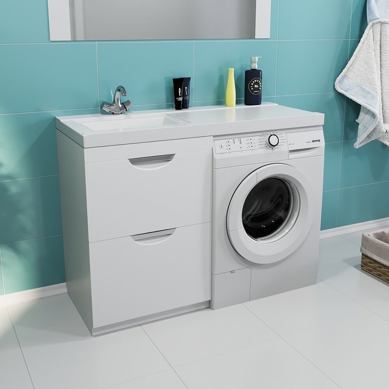 Тумба с раковиной Mixline Атлантик 120 L под стиральную машину, глянцевая белая