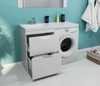 Тумба с раковиной Mixline Атлантик 120 L под стиральную машину, глянцевая белая