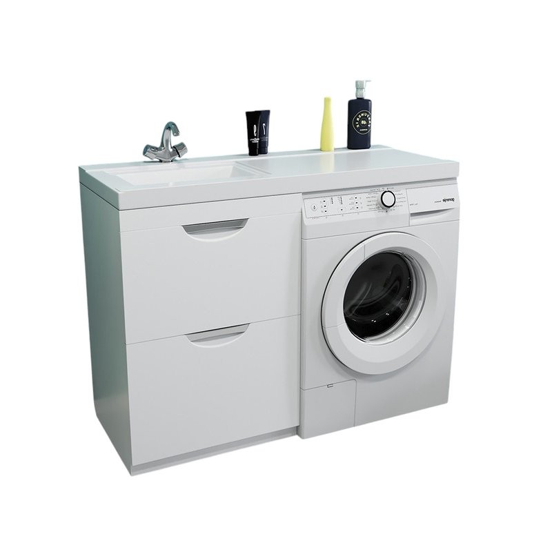 Тумба с раковиной Mixline Атлантик 120 L под стиральную машину, глянцевая белая