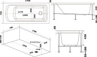 Акриловая ванна Bas Аякс 170x75 см, пристенная, белая + ремкомплект Good Door