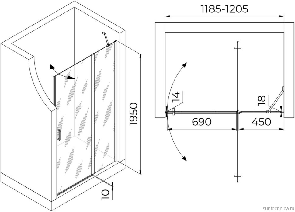 Душевая дверь в нишу RGW Leipzig LE-004-Gg 1200х1950 профиль серый, стекло матовое