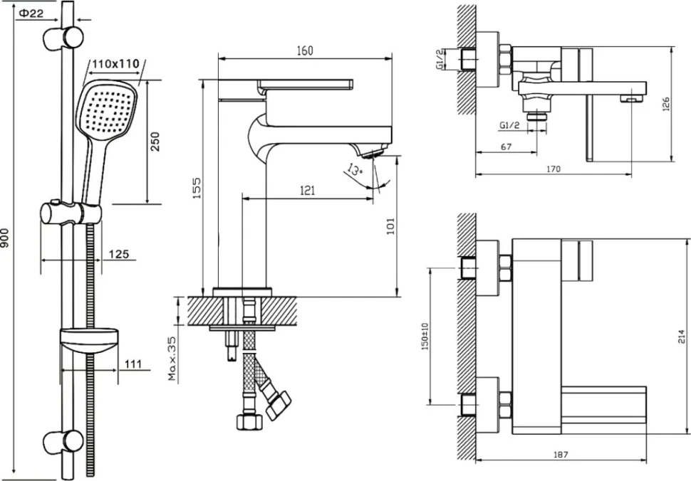 Комплект для ванной Orange Splito Splito M36-311cr