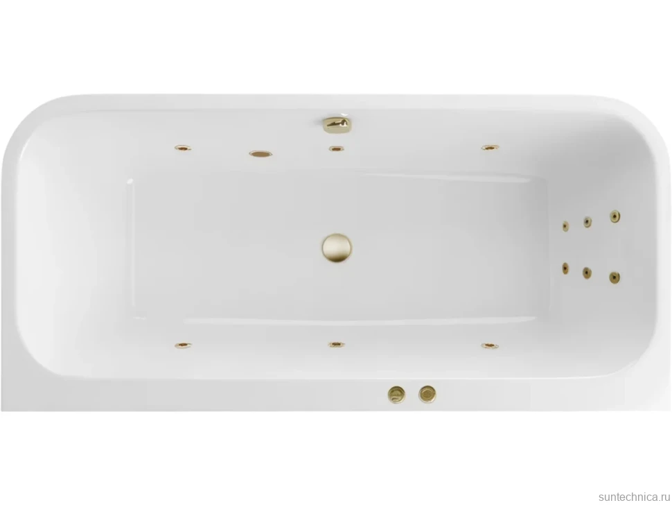 Акриловая ванна Excellent Arana Line 180x85 см, встраиваемая, с гидромассажем, белая, с каркасом, со сливом-переливом, фурнитура бронза