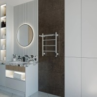 Полотенцесушитель электрический Grota App 430х600 NM EL 60x45 см, подключение справа, слева, скрытое подключение справа, матовый хром, лесенка, с полкой