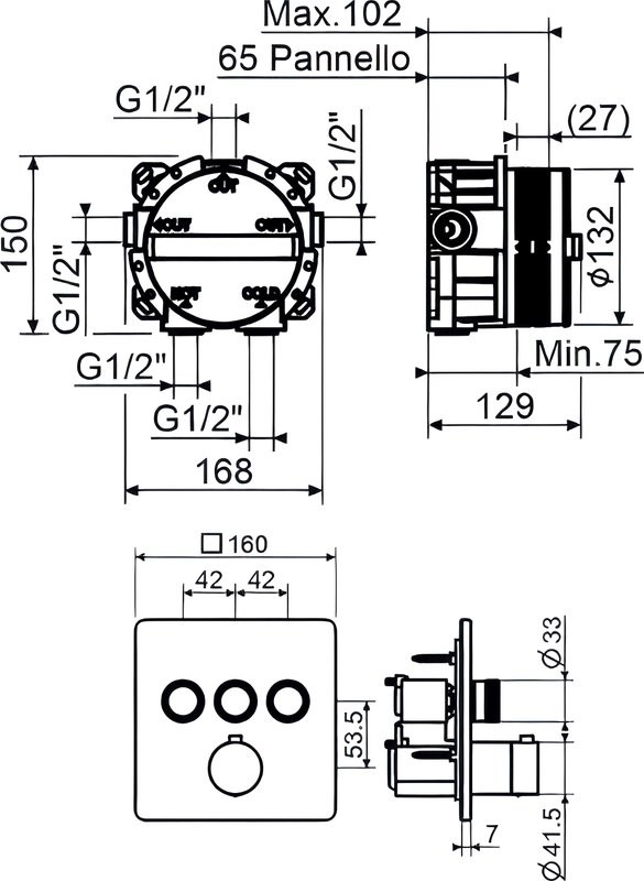 Термостатический смеситель встраиваемый Plumberia Selection PSBOX KITPSB2903CR С ВНУТРЕННЕЙ ЧАСТЬЮ, хром