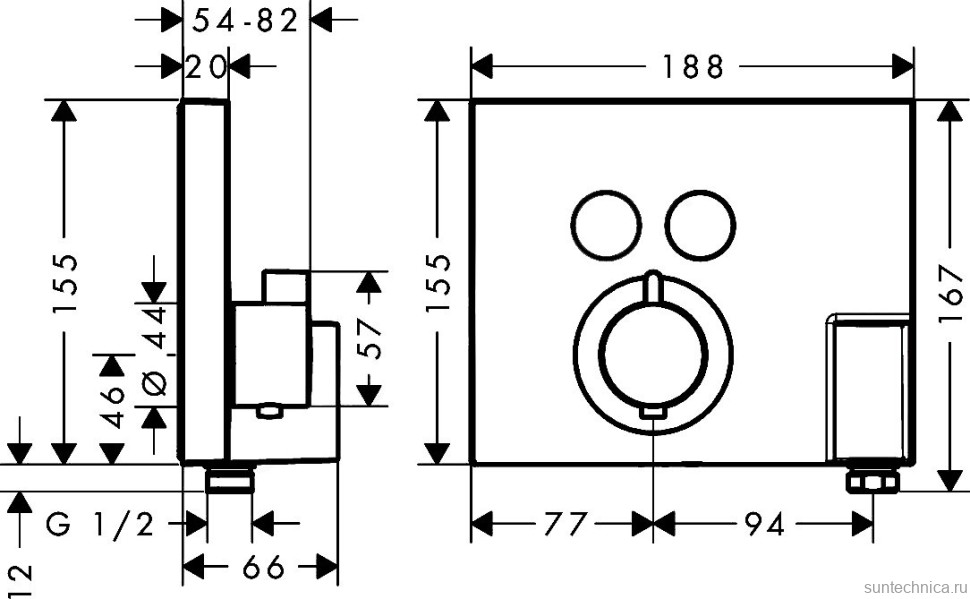 Термостатический смеситель встраиваемый Hansgrohe ShowerSelect 15765000 для душа, хром