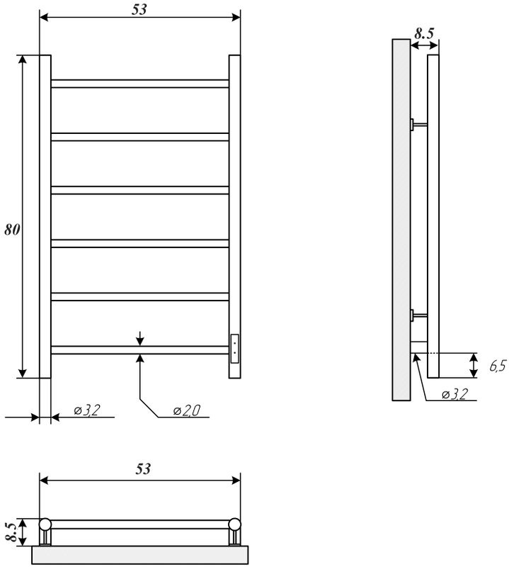 Полотенцесушитель электрический Двин J Neo 80/50 состаренная бронза матовая