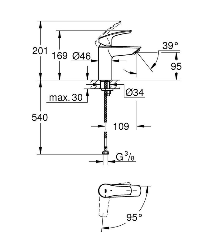 Смеситель для раковины GROHE Eurosmart, S-Size, хром (24192003)