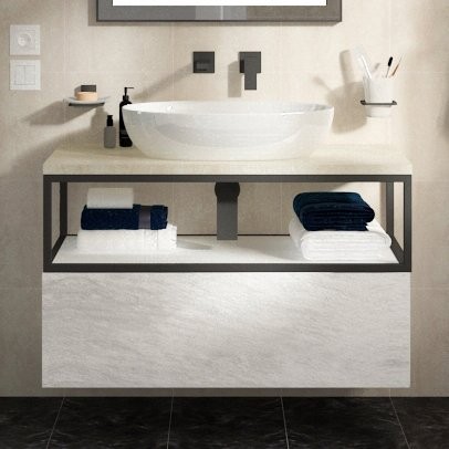 Консоль Cezares Cadro 100 1-ярусная, подвесная, белая полка, со столешницей и раковиной BB1348