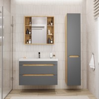 Тумба с раковиной SanStar Diva 100 подвесная, графит софт, дуб вотан, раковина Фостер 100